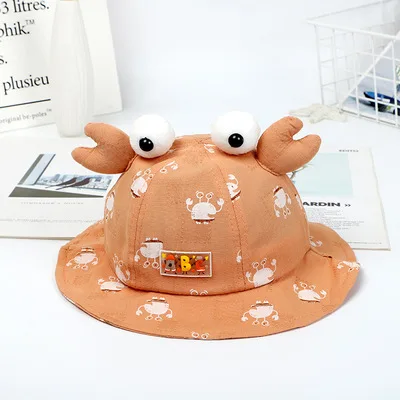 

W015 3-24 Month Cartoon Crab Cute Boys Girls Fisherman Cap Kids Upf 50+ Bucket Sun Hat Uv Sun Protection Hats Summer Caps