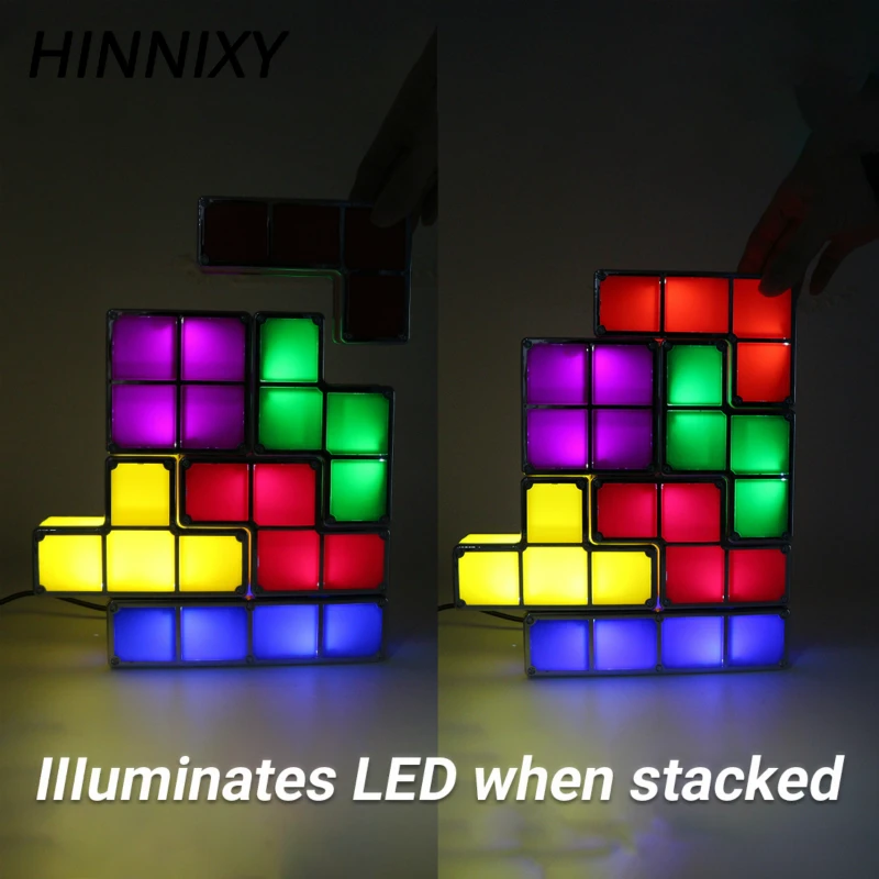 Hinnixy детский Ночной светильник DIY тетрис пазл светильник s Штабелируемый куб Новинка игрушка прикроватная Красочный Светодиодный светильник Декор Детский подарок