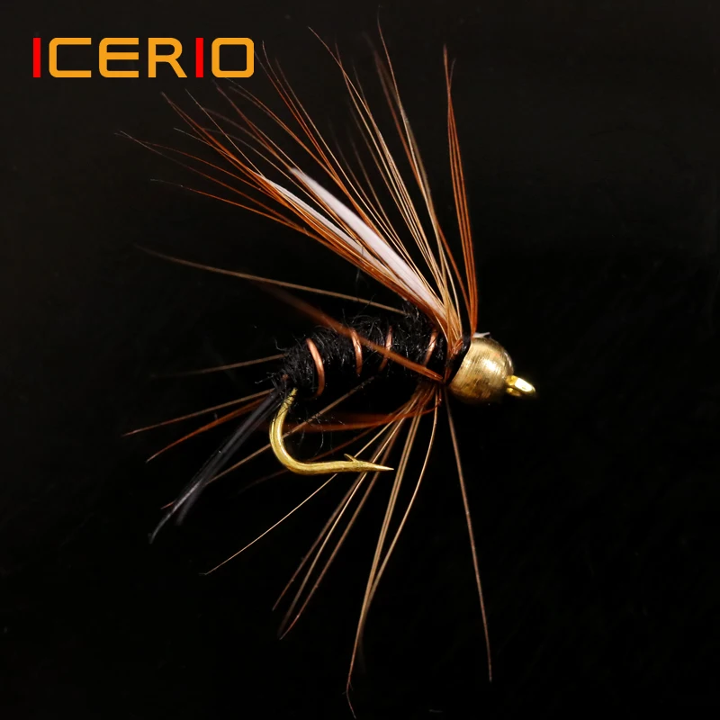 ICERIO 12 шт. латунные бусины голова принца Нимфы Stonefly Caddis нахлыстом форель