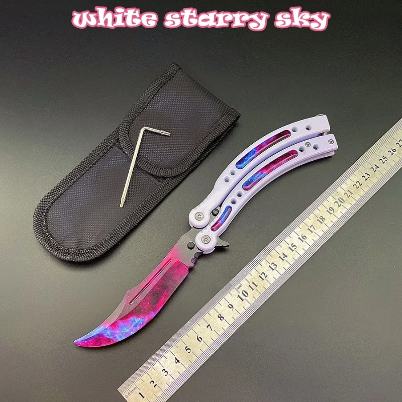 

440C Stainless Steel Rainbow Color Various Butterfly shape knife Training Game No Edge Dull Tools CSGO Exercise Folding Knifes