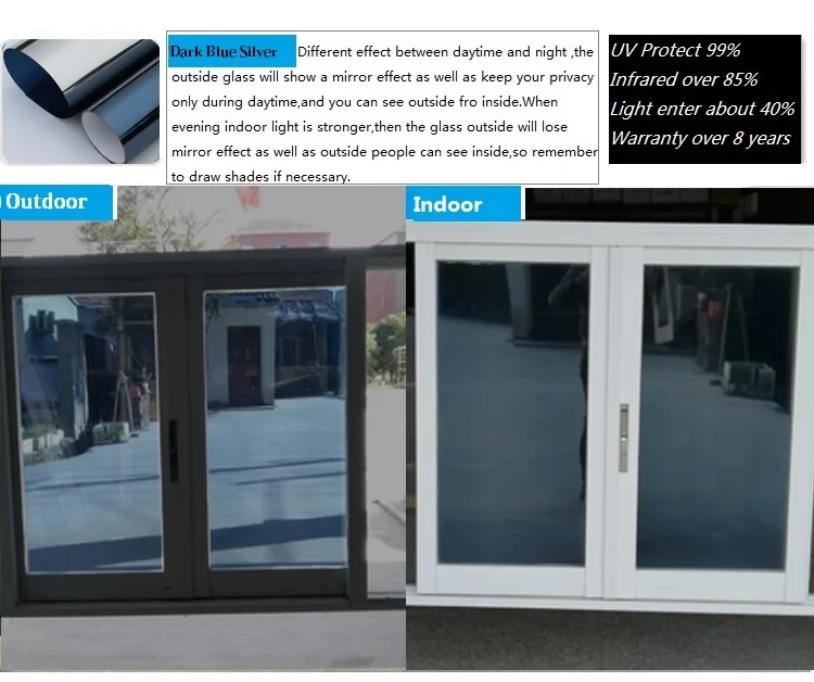 Оконная пленка односторонняя зеркальная стеклянная серебряная изоляция