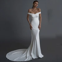 charming sheath off the shoulder wedding dress 2021 sexy sweetheart lace up back jersey court train bridal gowns