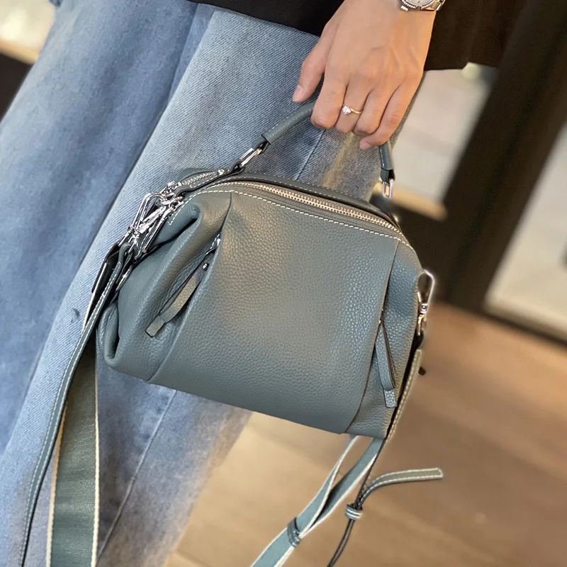 

Genuine Leather Leather Handbag Womens Convertible Shoulder Strap Shoulder Messenger Sac Women's Multi-pocket Zipper Mini Bag