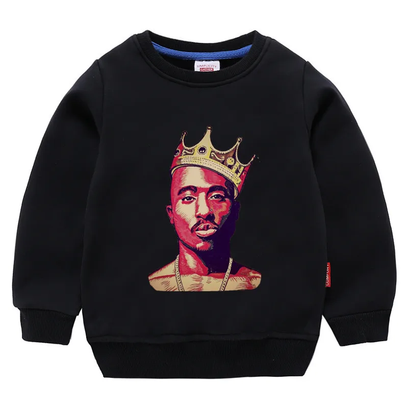 Детские хлопковые толстовки с капюшоном в стиле хип-хоп с принтом 2pac, хлопковый пуловер для девочек, топы для маленьких мальчиков, осенняя одежда - Цвет: T127J-black