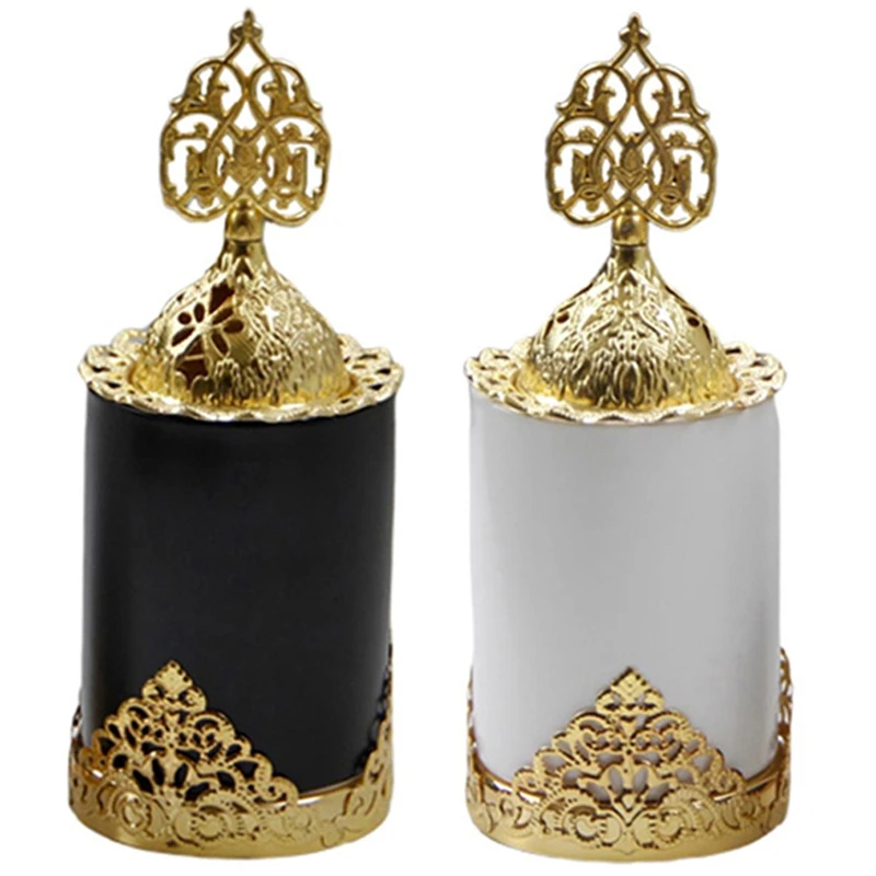 

2 Pcs Nordic Ceramics Incense Burner Holder,Metal Arabic Style Incense Burner,For Home Decorative Black & White