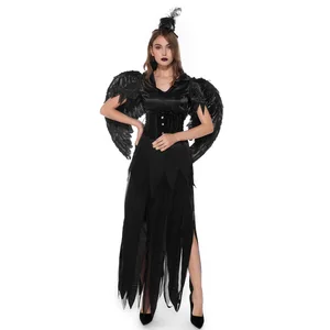 Extravagant Black Devil Cosplay Costume For Women Vampire Dark Angel Dress With Wings Adult classic Halloween party fancy dress
