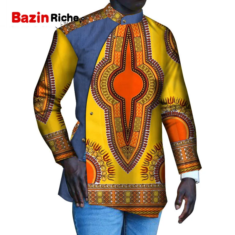 Африканская Мужская рубашка Dashiki с рисунком Java длинным рукавом на пуговицах