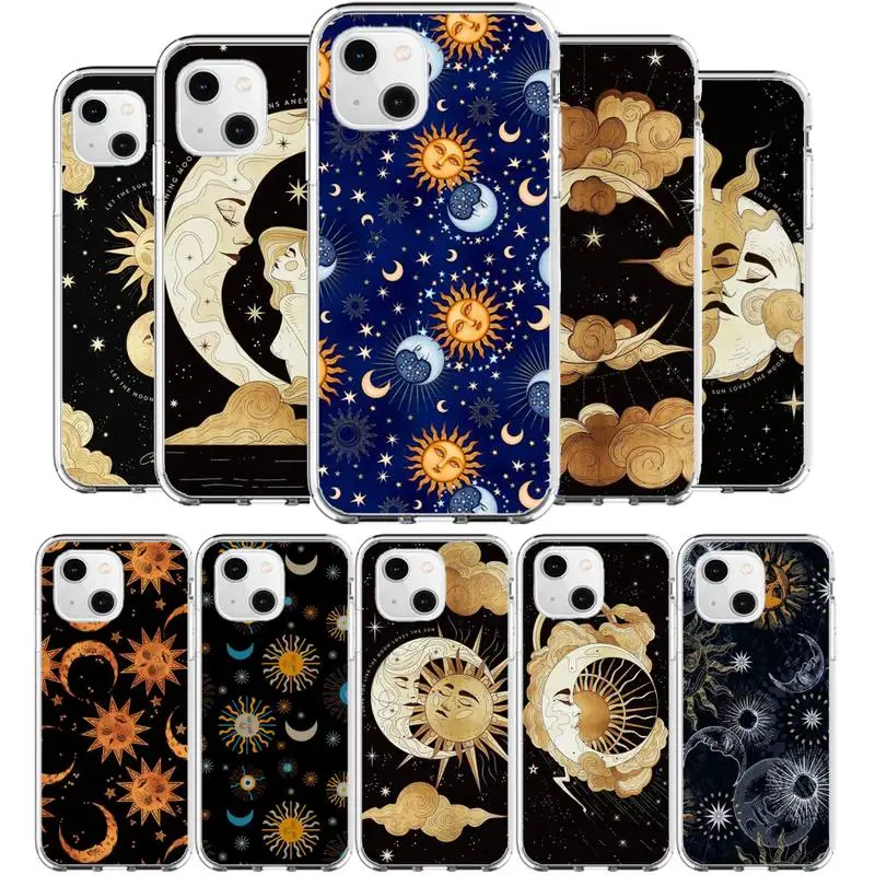 

Funny Sun Moon Phone Case for iphone 11 12 13 pro max 6s 7 8plus xr xs mini founds clear cover