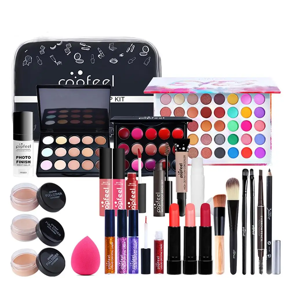 

27pcs With Cosmetic Bag Charming Professional Long Lasting Mascara Makeup Set Matte Lipstick Gift Eyeshadow Palette