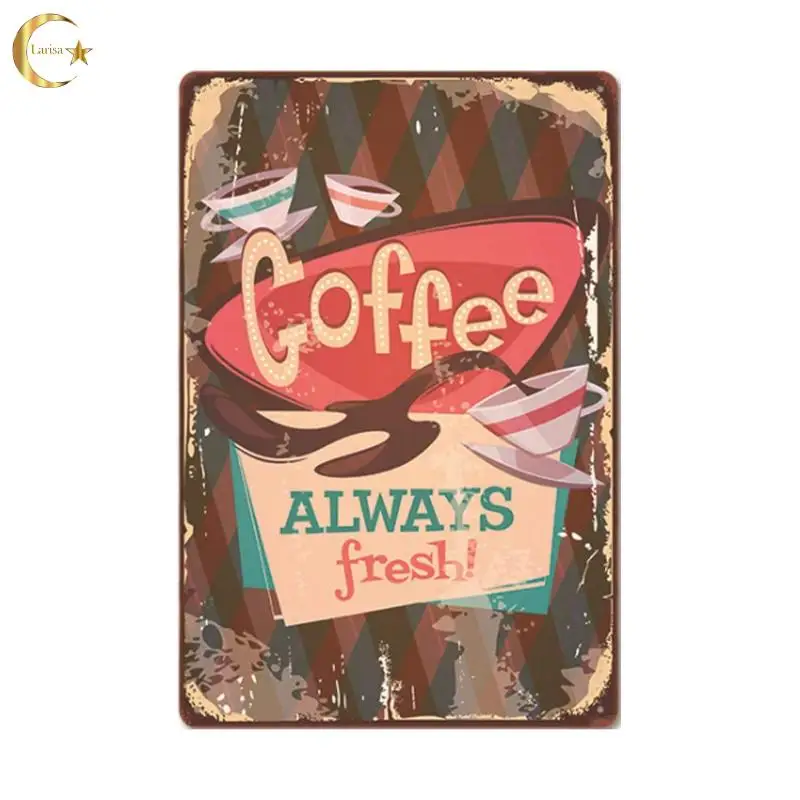 

Coffee Always Fresh Distressed Wall Plaque Vintage Tin Metal Sign for Man Cave Cafe Bar Wall Decor Decorative Plaques Home Decor