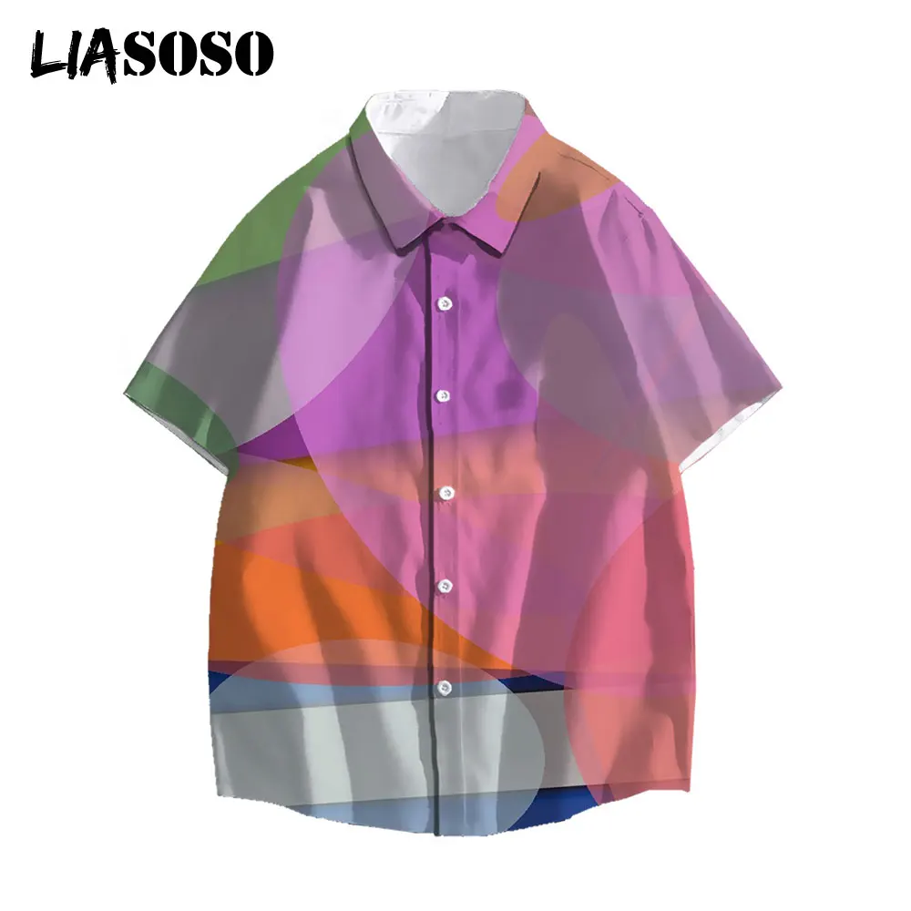 

LIASOSO Summer Geometry Three-Dimensional Graphic Men Shirts Casual Fashion Hawaiian Fruit 3D Printed Short-Sleeve Tops Women