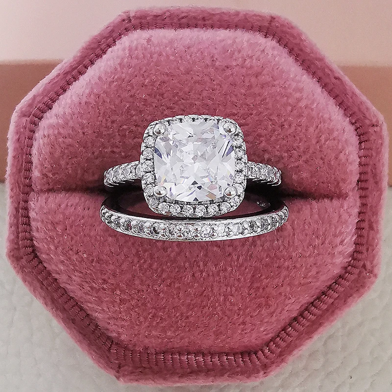 Рождественские настоящие 925 Серебряное кольцо набор Обручение O палец Свадебные