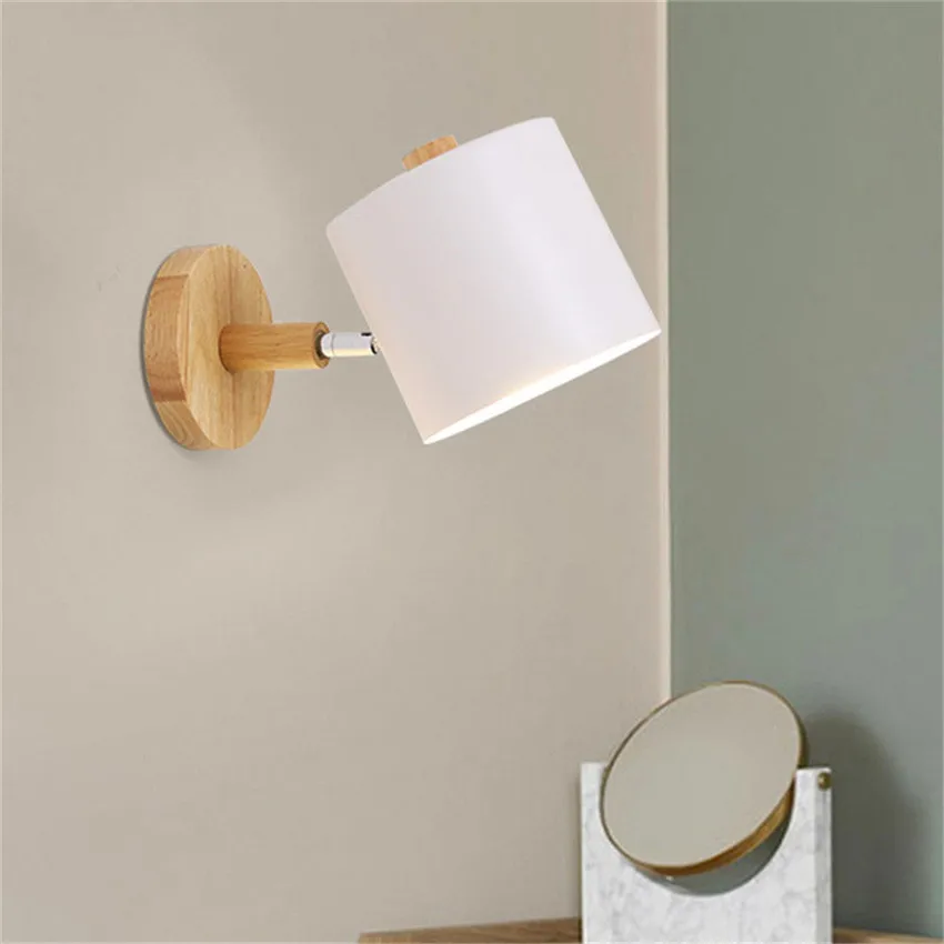 

Nordic simple solid Wood Wall Llamp Creative Iron Straight living room corridor bedroom bedside Wall sconces Lamp Home Lighting
