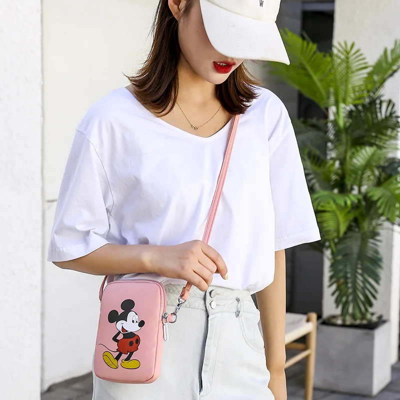 

Disney Mickey Mouse Cartoons Shoulder Bags Teenager Fashion PU Printing Mobile Phone Storage Bag Girls Cute Casual Messenger Bag