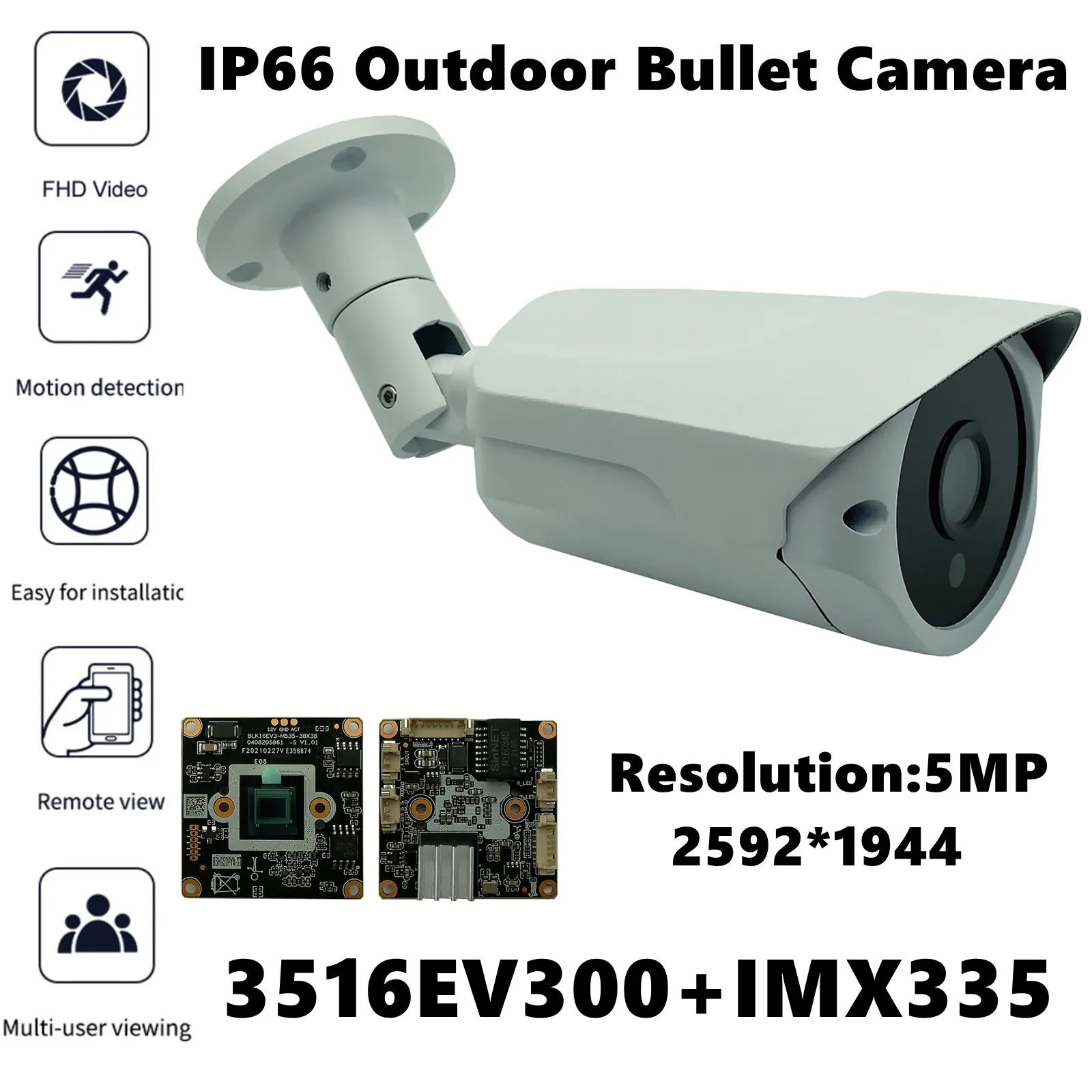 Наружная цилиндрическая IP-камера Sony IMX335 + 3516EV300 с низким уровнем освещения 5 МП