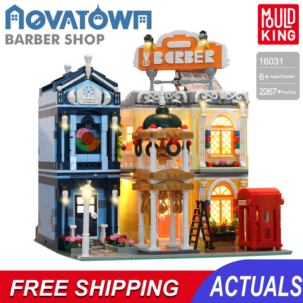 

City Street Toy Shop Building Blocks Streetview Modular Architecture Model Kit Kids Led Light Moc Store Toys For Boys