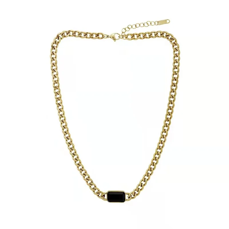 

New Retro Fashion Necklace Titanium Stee Gem Metal Chain Necklace Collarbone Korean Fashion Jewelry Necklaces for Women 2021