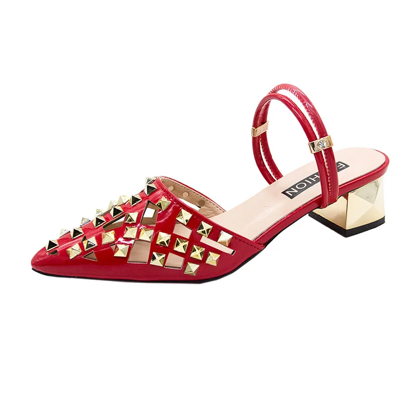 

Fringe Rivet Shoes Fretwork Heels Square heel Slippers Casual Heeled Mules Med Slides Block Luxury High Rubber Scandals Fashion