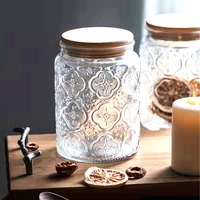 retro glass jar embossed window grille food sealed jar snack dry nut coffee bean storage box kitchen food container home decor