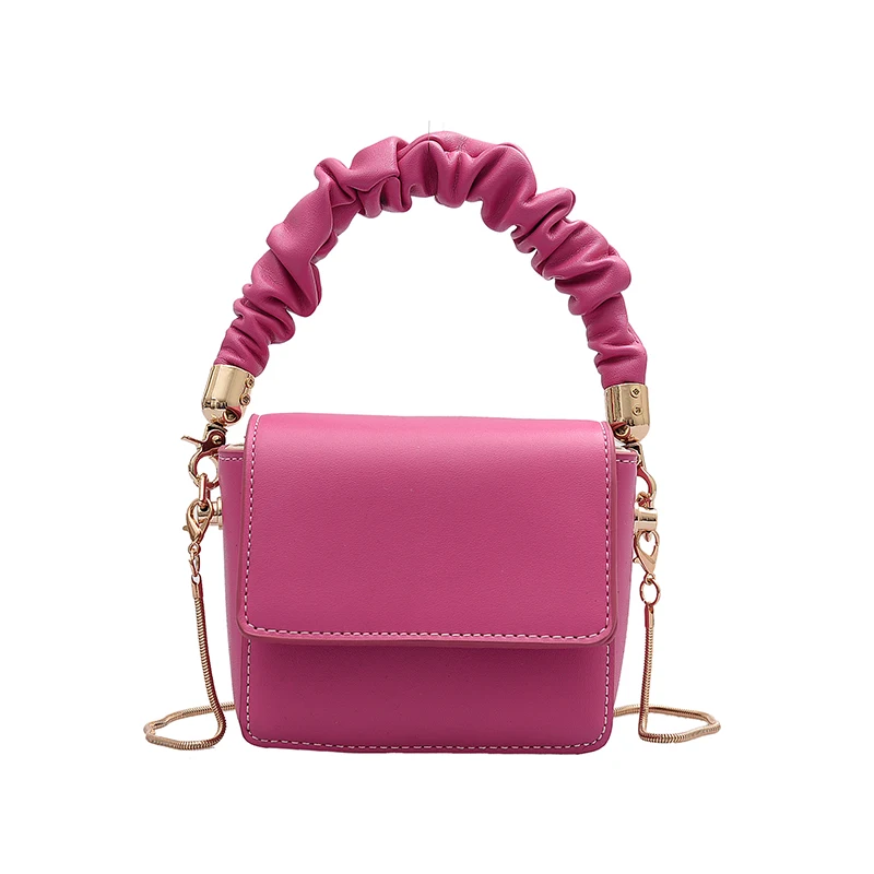 

Super Mini Lipstick Bags Folds Shoulder Handle PU Leather Shoulder Bags For Women 2021 Summer Totes Handbags Crossbody Bags