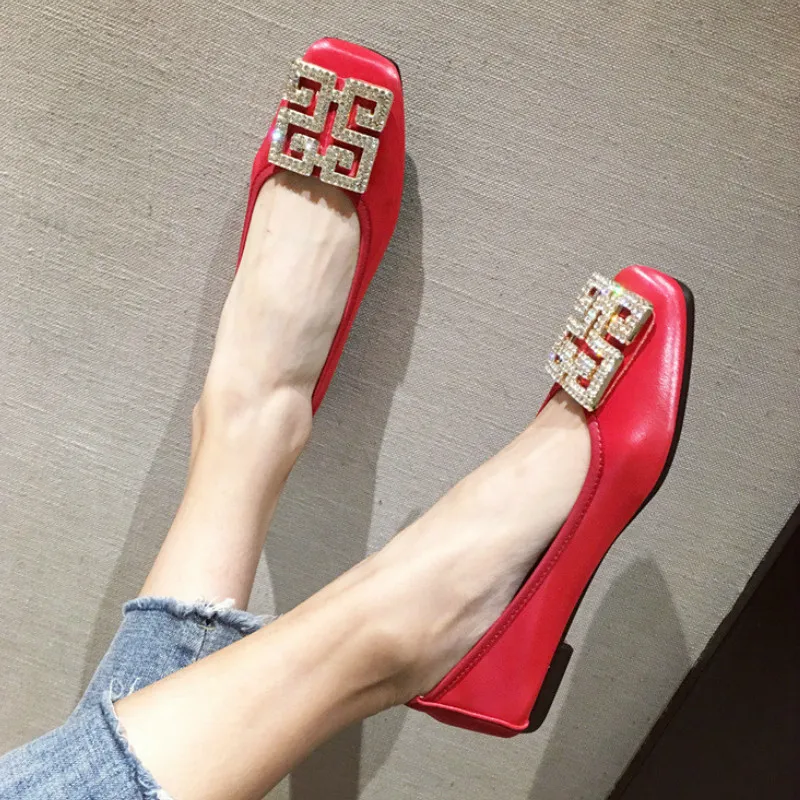 

2020 стразы; Тонкие туфли; Женская обувь на плоской подошве 2019 осень с квадратным носком; Туфли с открытым носком женская обувь плоские легкие ...