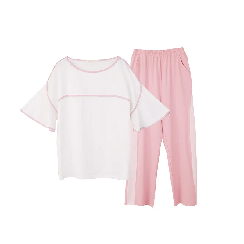 

Short Sleeve Pajamas summer Women sweet Pajama Sets cotton Pijama round collar woman Sleepwear Pyjamas loose Nightwear Set
