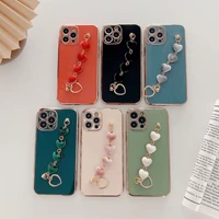 the new love necklace plating phone case for iphone 13 12 mini 11 pro x xr xs max se2020 7 8 plus solid color back cover red