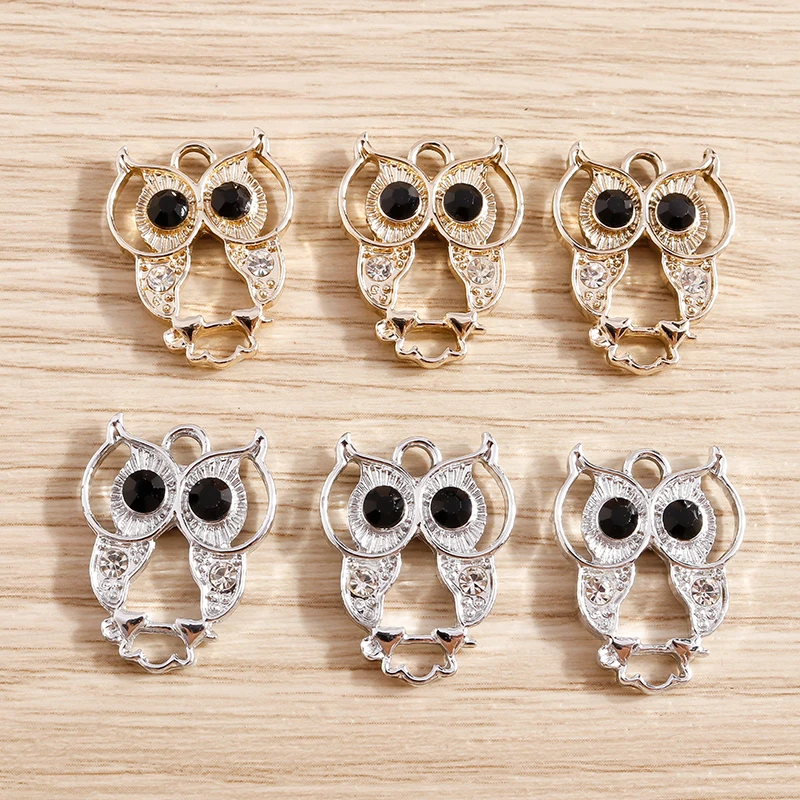 

10pcs 17*22mm Crystal Cartoon Animal Owl Charms for Jewelry Making Cute Drop Earrings Pendants Necklaces DIY Keychains Accessory