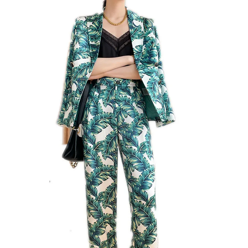

High sense floral print suit wide leg pants two-piece casual professional 2021 spring and autumn new suits for women