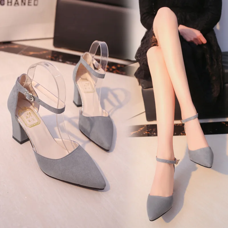 Sandalias femeninas/осенние босоножки из флока на высоком каблуке с острым носком