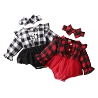 new christmas baby girls two piece clothes set paid printed pattern long sleeve romper and headdress black white black red