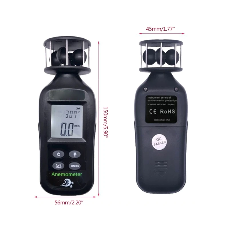 

Digital Anemometer Handheld Wind Speed Meter Airflow Velocity Gauge Sensor Measuring Current/Max/Avg Air Volume K1KA