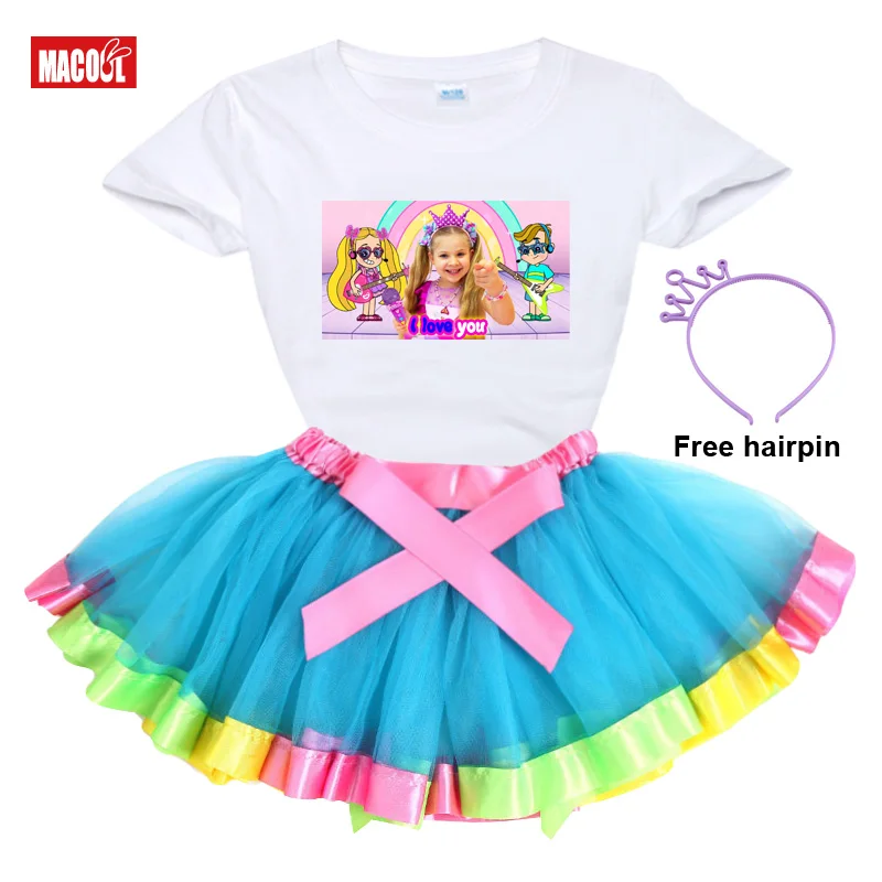 Conjunto de ropa para ni&ntilde;a, vestido de arco&iacute;ris, traje de tut&uacute;, falda de verano, ropa para ni&ntilde;o, traje de beb&eacute;, camiseta de amor Diana-3