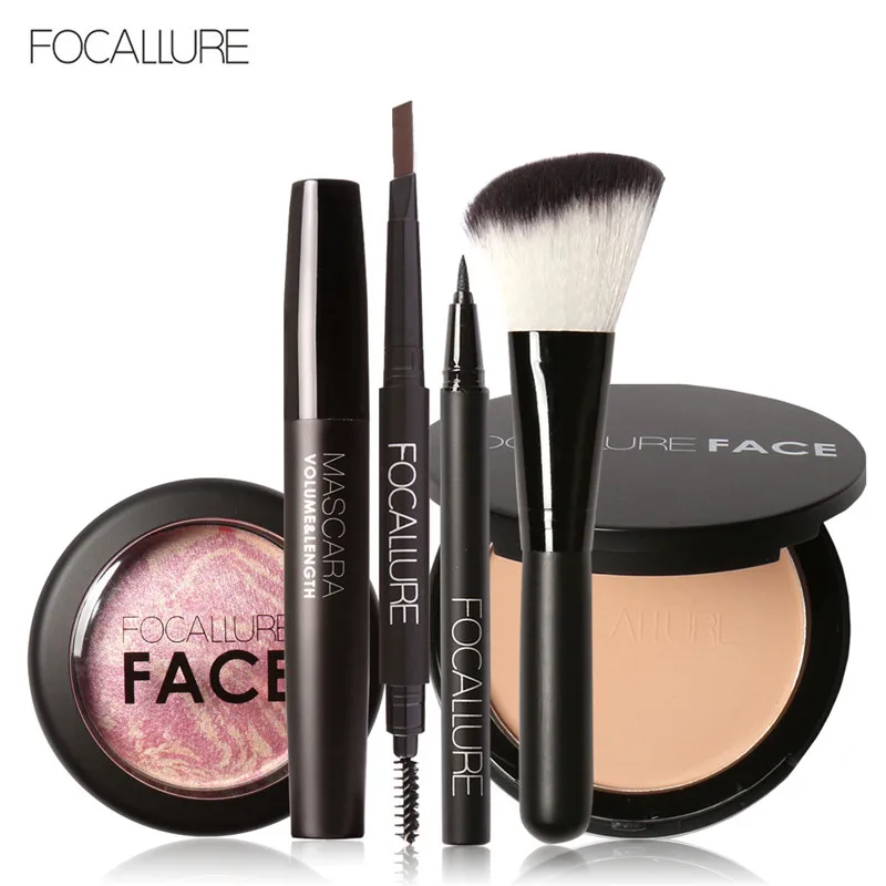 FOCALLURE 6 шт. Косметические румяна для глаз с кистью Черная тушь ресниц подводка карандаш бровей 1 компактной