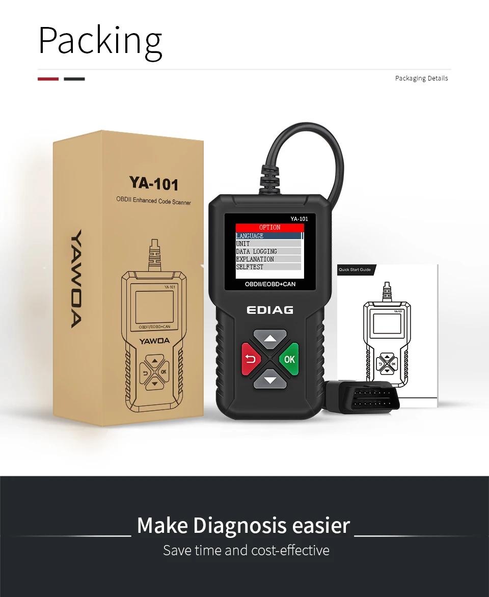 Ediag YA101 OBDII/EOBD батарея тест реальный 16Pin код ридер граф данных USB обновление OBD2 диагностический инструмент PK CR3001 ELM327