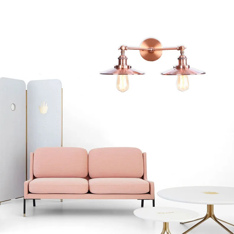 

American Simple Modern Fashion Restaurant Corridor Indoor LED Wall Light Iron Base Rose Gold Creative Double Head Wall Lamp