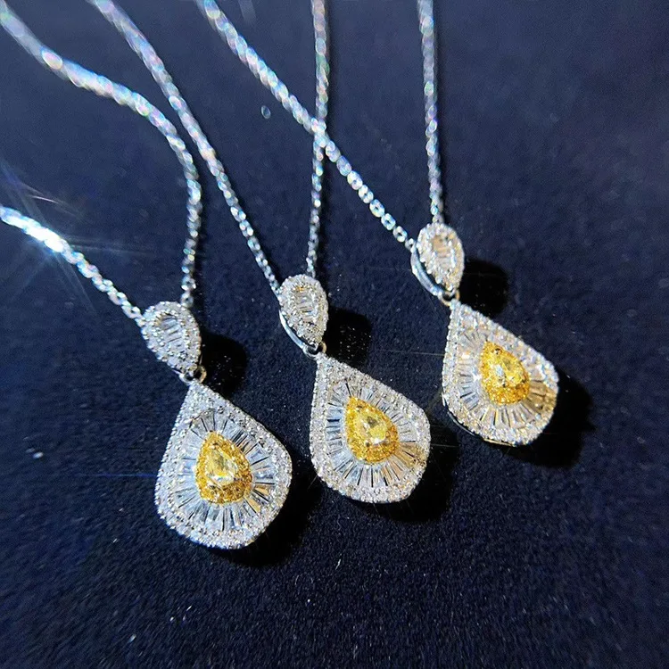 

Elegant Water Drop Pear Shape Pendant Necklace with Asscher Yellow CZ 2021 New Fashion Trend Women Jewelry for Wedding