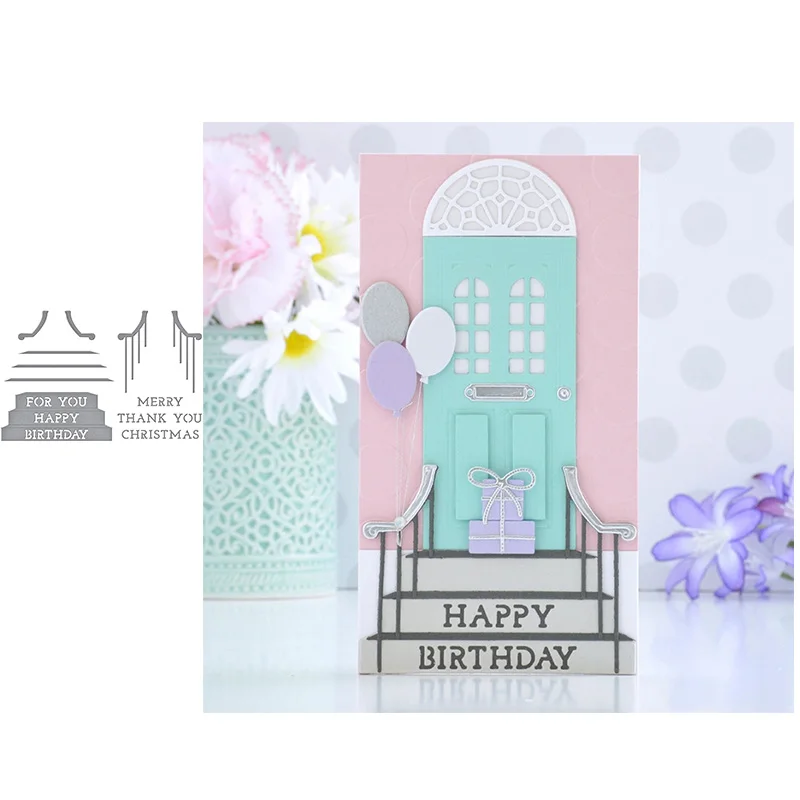 Happy Birthday Handrail Steps Metal Cutting Dies for Scrapbooking Diy Stencil Knife Mould Blade Punch Model Craft Decor Template