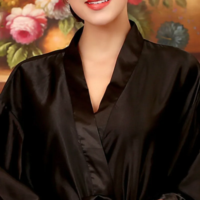 Женский халат женский длинный черный летний Атласный для отдыха Женская