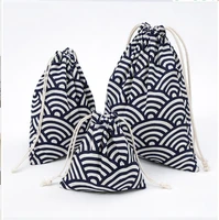 blue fan japanese linen gift bags 9x12cm 11x14cm 13x18cm pack 100 eyelashes makeup jewelry drawstring pouches