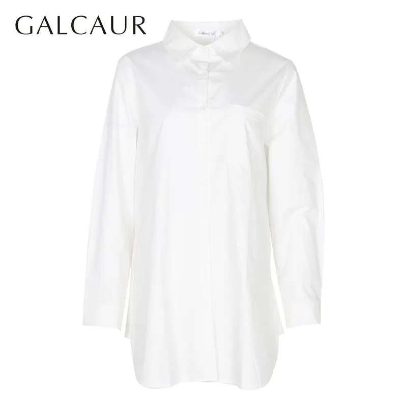GALCAUR Casual Striped Shirt For Women Lapel Long Sleeve Loose Irregular Blouse Female Fashion Clothes 2020 Summer New Tide | Женская
