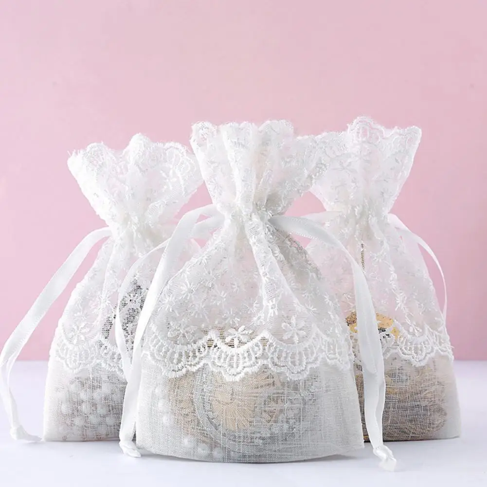 

20pcs White Star Lace Bag Drawstring Drawable Bags Slub Yarn Bag Gift Bags Jewelry Bags Candy Cookies Bag Packaging Pouch