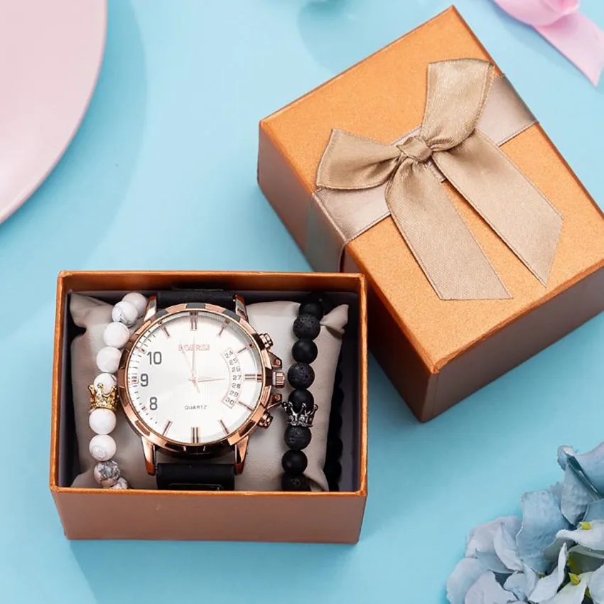 3 шт./компл. часы подарочный набор из вулканического браслет цепочка с камнем +