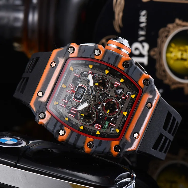 Мужские кварцевые дизайнерские водонепроницаемые наручные часы с резиновым
