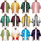 Летнее кимоно для женщинмужчиндетей, кардиган с 3D принтом, рассекающее демонов, хаори, юката, японское аниме, для косплея