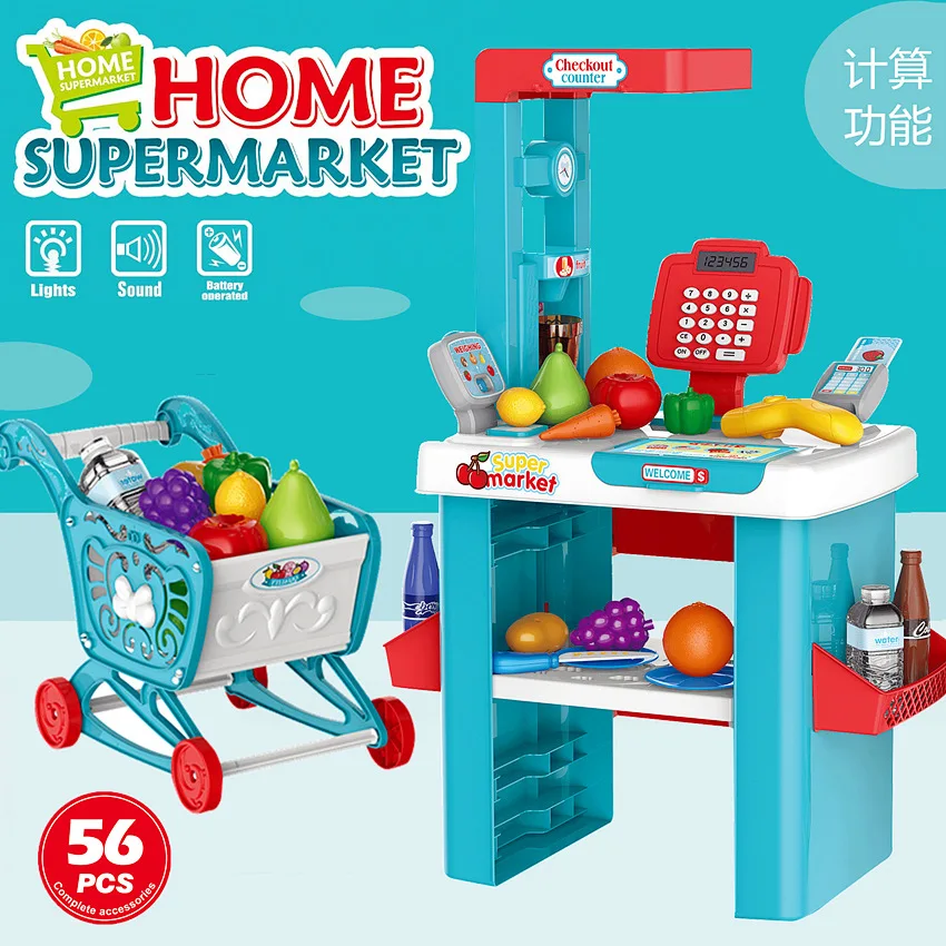 Праздник 35 шт. 56 шт. supermercado de juguete ребенок моделирование ролевые игры игрушки набор корзина кассовый аппарат супермаркет дом