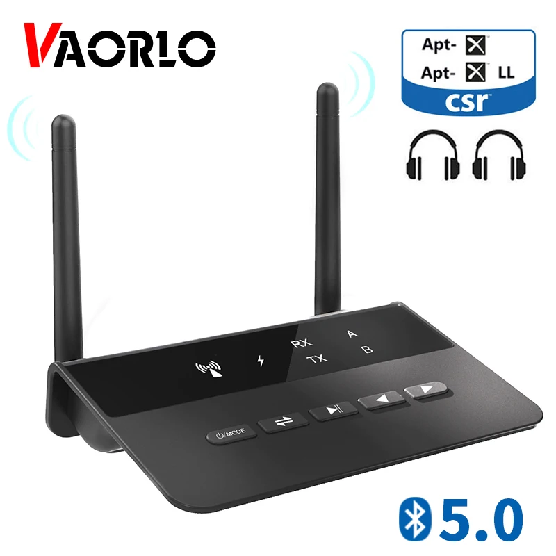 

VAORLO 262ft/80M CSR Bluetooth 5.0 Audio Transmitter Receiver Bypass Aptx LL Low Latency Wireless Adapter 3.5mm AUX For TV CAR