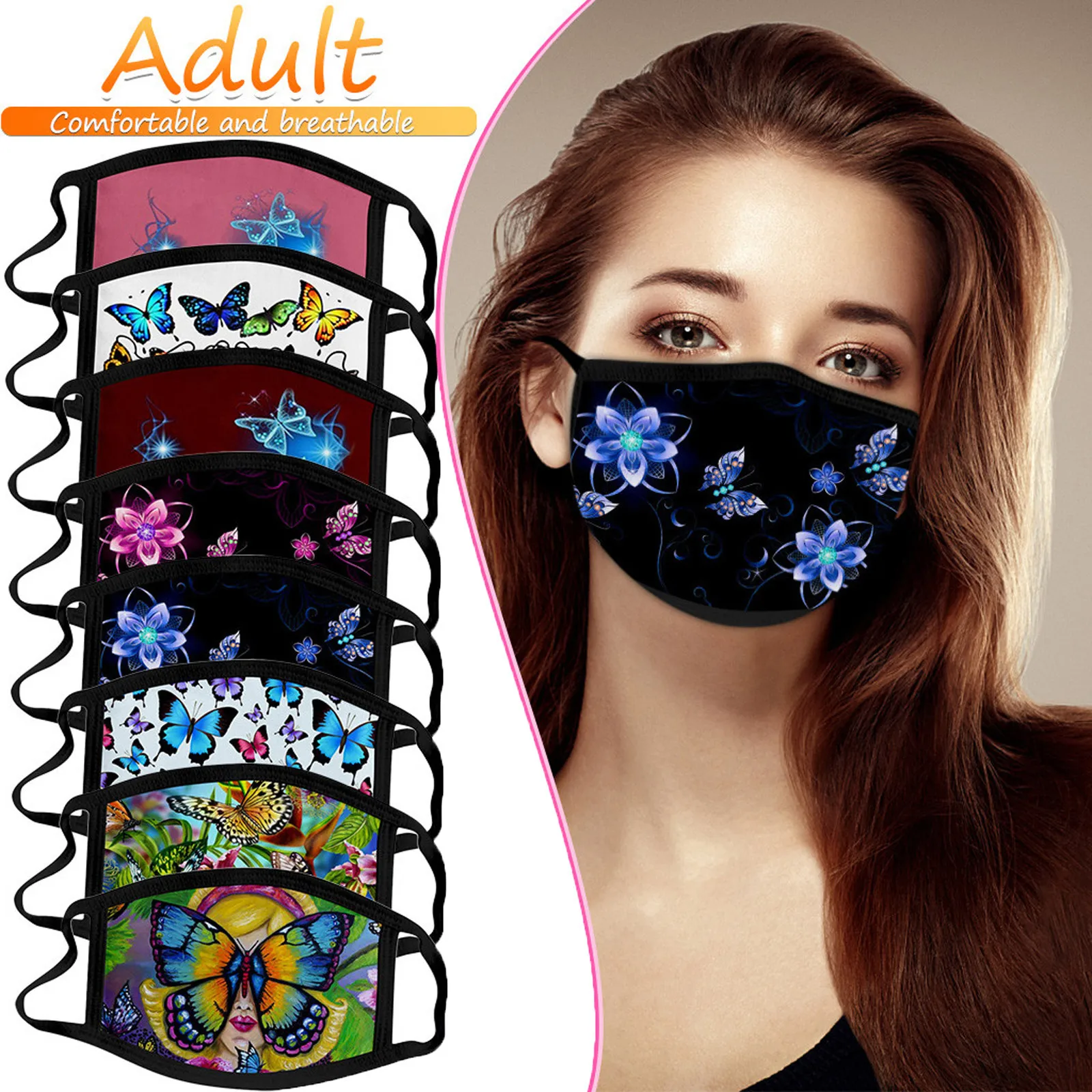 

Женская маска для лица, модные однотонные маски с изображением бабочек, пыленепроницаемые и дымчатые Тканевые Маски для отдыха, маски