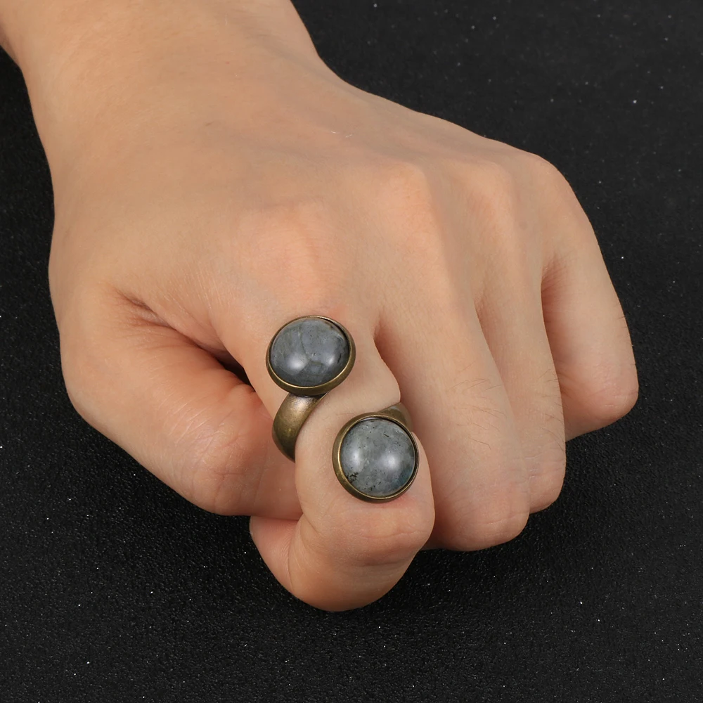 Кольца регулируемые с натуральным камнем для мужчин и женщин двойные кольца