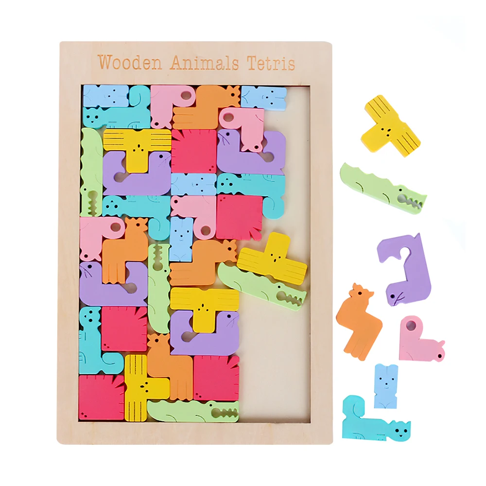 

Creative Baby Tangram Blocks Animal Pattern 3D Wooden Puzzle Tangram Math Toys Set Pre-School Kids Intellectual Educational Toy